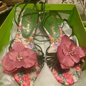 Sam Edelman Carla Pink and Green Satin Floral Sandals
